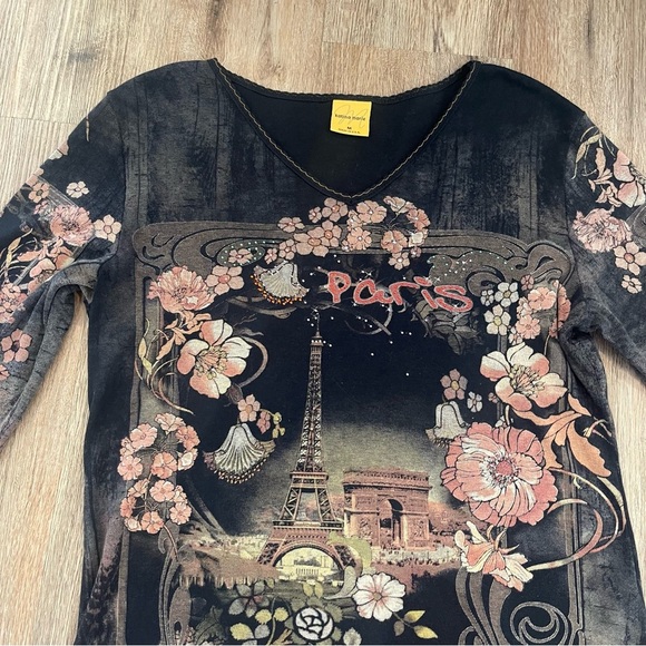 Y2K Vintage Tee Women’s Medium Graphic Embellished 3/4 Sleeves Fairy Grunge Goth - Picture 3 of 9